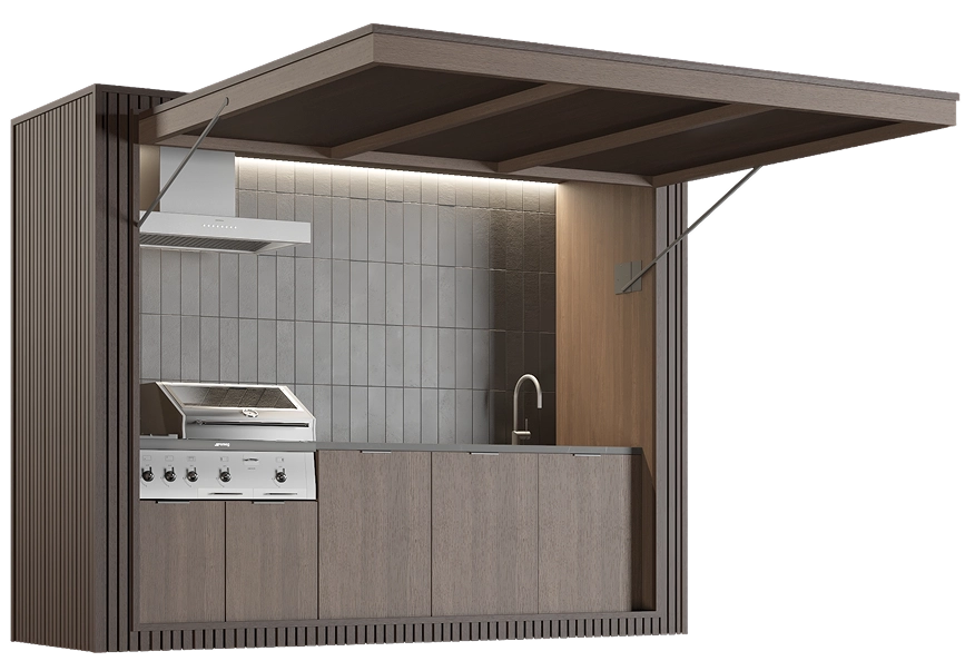 Luxury outdoor BBQ pod with integrated cooking area