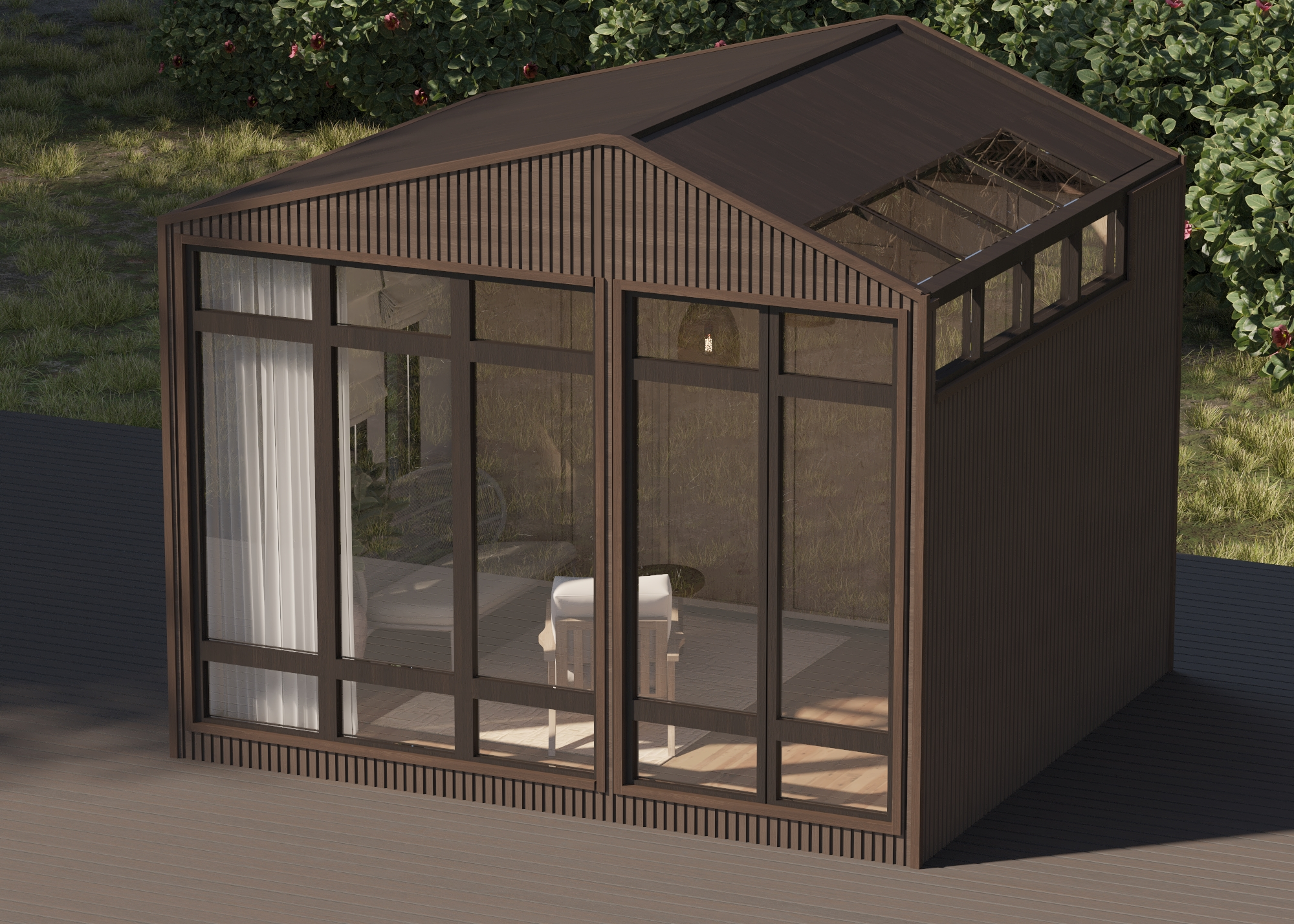 Dual Pitch Pod with full-height glazing and a skylight